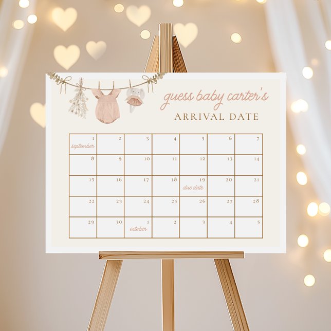 Boho gissar förfallodatumkalender, babyvisningsspe poster (Skapare uppladdad)