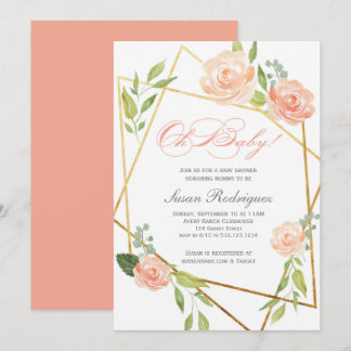Boho Glam Baby Shower-inbjudan Guld Blommigt Inbjudningar