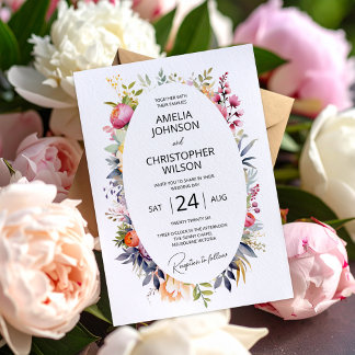 Boho glam bröllopsinbjudan - vattenfärgsböner inbjudningar