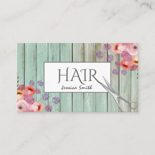 Boho Glam elegant vattencolor blommigt wood scisse Visitkort
