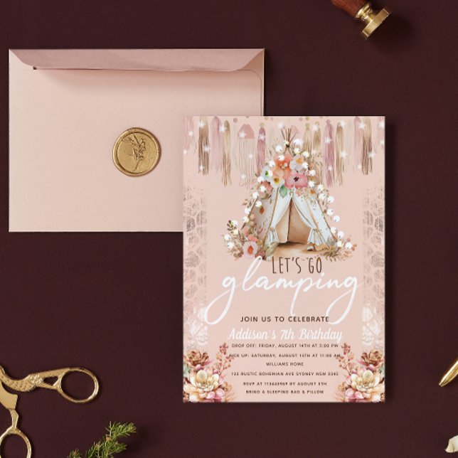 Boho Glamping Party Rosa Elegant Inbjudningar (Skapare uppladdad)