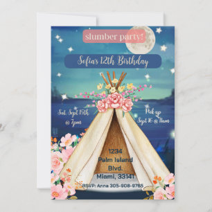 Boho Glamping Teepee Sleepover-födelsedag Inbjudningar
