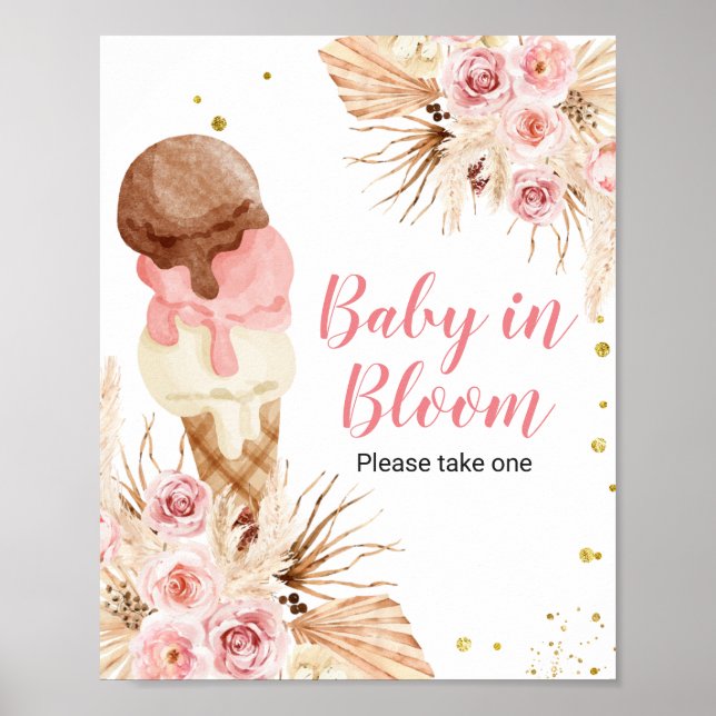 Boho glass Blommigt Baby In Bloom-tecken Poster (Framsidan)