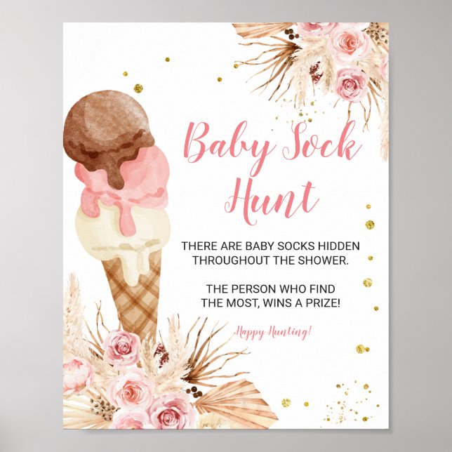 Boho glass Pampas Grass Baby Sock Hunt Poster (Framsidan)
