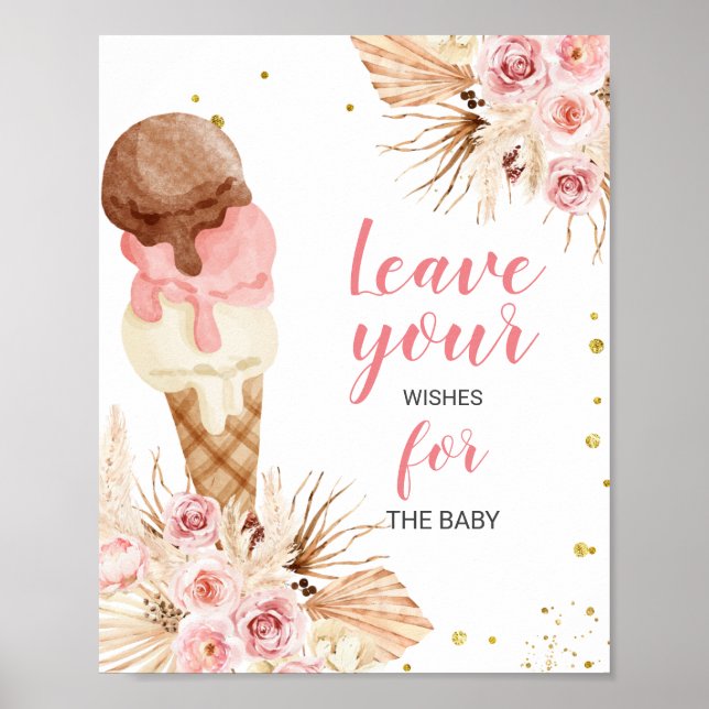 Boho Glass Sign önskar för Baby Baby Shower  Poster (Framsidan)