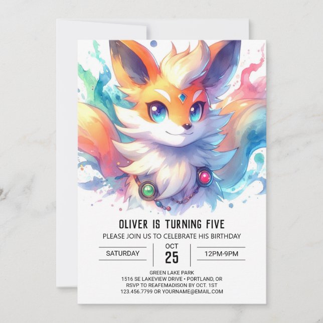Boho Glatt Fox Birthday Inbjudningar (Framsida)