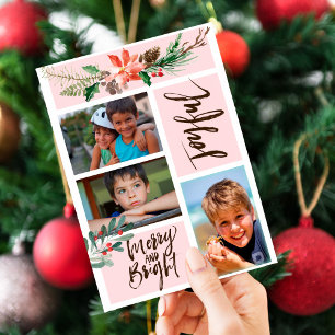 Boho Glatt Merry och Bright jul Photo Julkort
