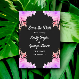 Boho Glow Neon Färg Black Blommigt Bröllop Spara Datumet