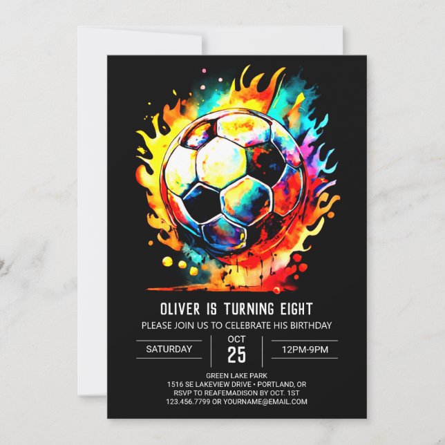 Boho Goal Watercolor Soccer Birthday Inbjudningar (Framsida)