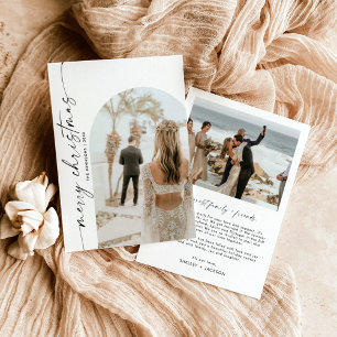 Boho God jul Arched Photo Helgdag Card Inbjudningar