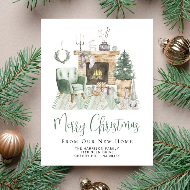 Boho God jul New Home Helgdag Flytta Meddelande Vykort (Skapare uppladdad)