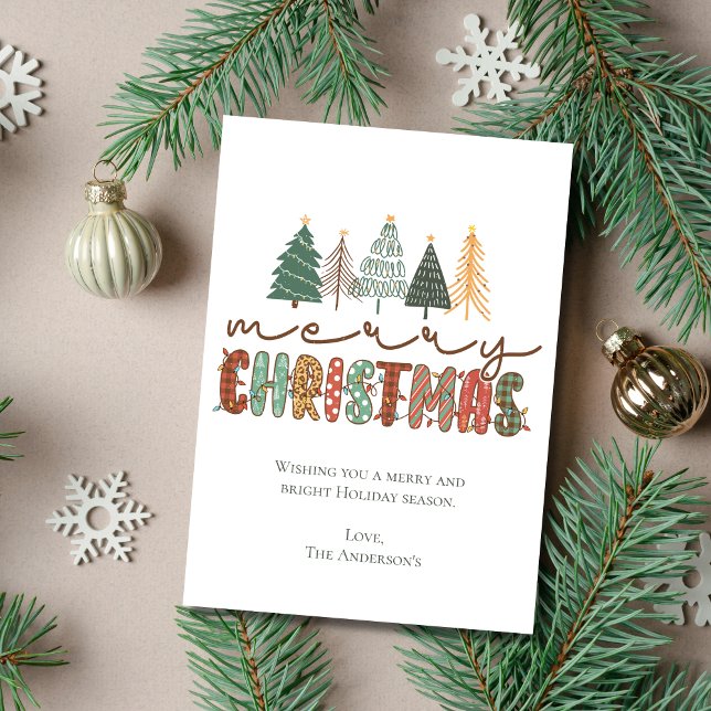 Boho God jul Träd Ljus Trendig jul Julkort (Personalized Boho Christmas Trees Christmas Lights Merry Christmas Card)