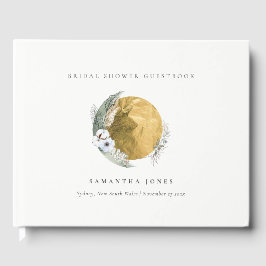 Boho Gold Saga Grön Blommig Krans Bröllopsfest Gästböcker