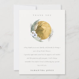 Boho Gold Saga Grön Blommig Krans Bröllopsfest Tack Kort