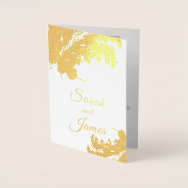Boho Golden Blommigt Pampa Grass Bröllop Folierat Kort