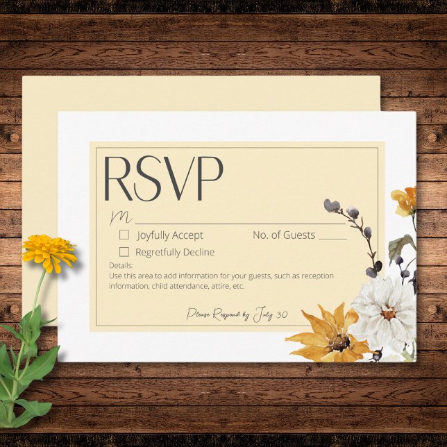 Boho Golden Gult Meadow Flower Gult No Middag OSA Kort (Boho Golden Yellow Meadow Flower Yellow No Dinner RSVP Card)