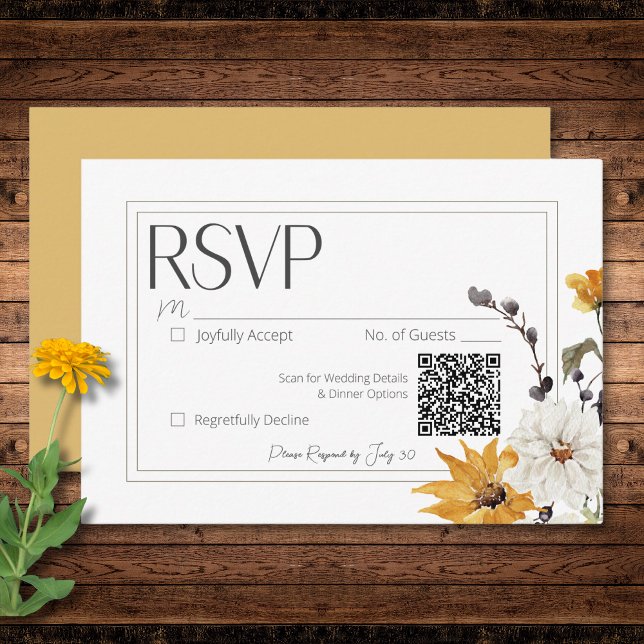 Boho Golden Gult Meadow Flowers Guld OSA Kort (Boho Golden Yellow Meadow Flowers Gold RSVP Card)