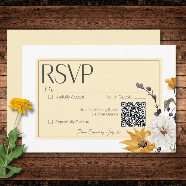 Boho Golden Gult Meadow Flowers Gult OSA Kort (Boho Golden Yellow Meadow Flowers Yellow RSVP Card)
