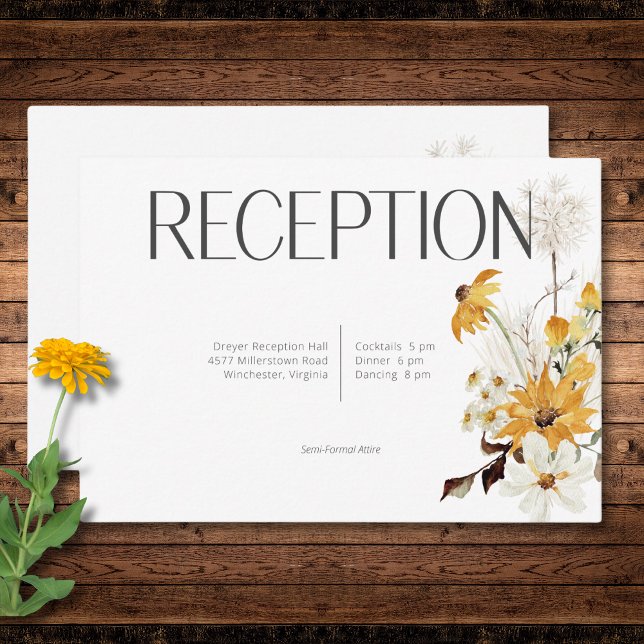 Boho Golden Gult Meadow Flowers Vitrecept Tilläggskort (Boho Golden Yellow Meadow Flowers White Reception Enclosure Card)