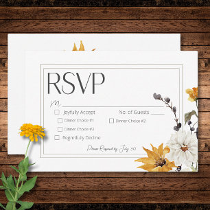 Boho Golden Gult Meadow Flowers White Middag OSA Kort