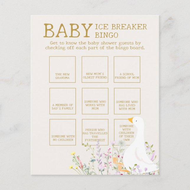 Boho Goose Anka Baby Shower Ice Bingo Game (Framsida)