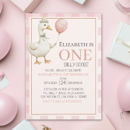 Boho Goose Birthday 1st for Girl – Pink Tartan  Inbjudningar