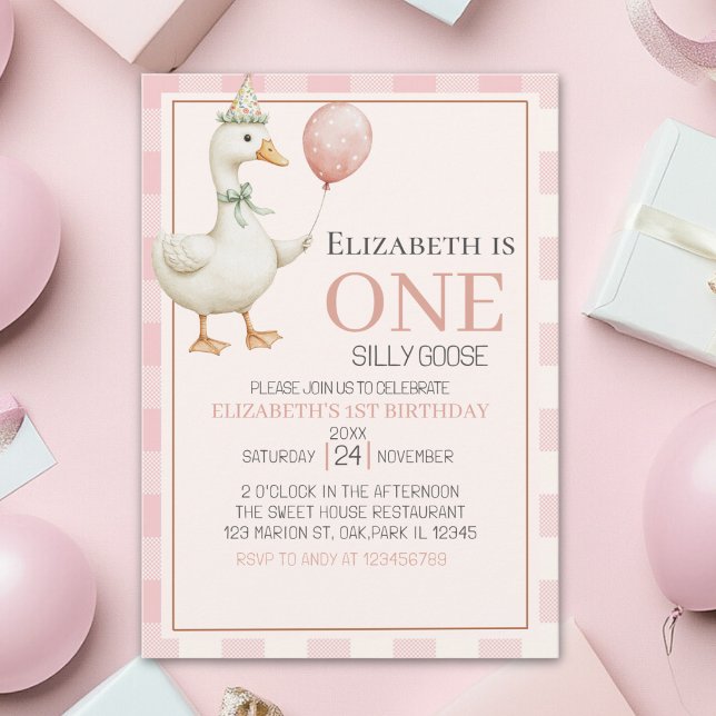 Boho Goose Birthday 1st for Girl – Pink Tartan  Inbjudningar (Skapare uppladdad)