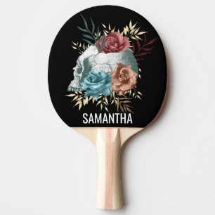 Boho Goth blommig Dödskalle Personligt namn Pingisracket
