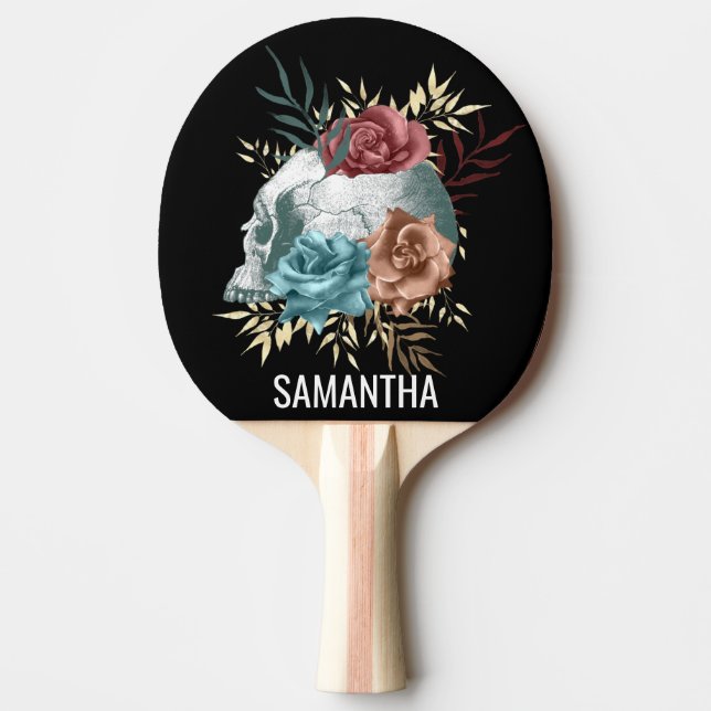 Boho Goth blommigt Skull Personlig namn Pingisracket (Framsidan)