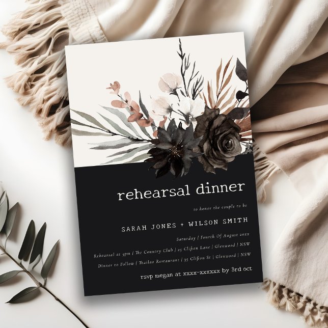 Boho Gothic Rust Black Botanical Rehearsal Dinner Inbjudningar (Skapare uppladdad)