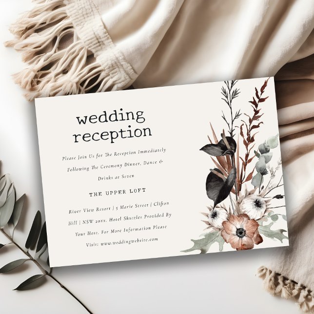 Boho Gothic Rust Black Botanical Wedding Reception Tilläggskort (Skapare uppladdad)