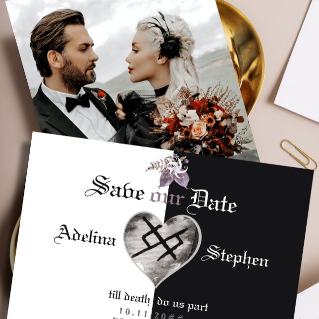 Boho Gothic Viking EExternal Kärlek Wildblomma Brö Spara Datumet (Boho Rust Gothic Viking Eternal Love Wildflower Photo Save The Date October Elegant Gothic Wedding)