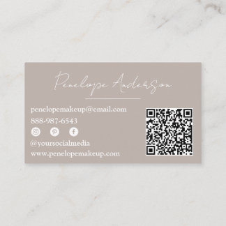 Boho Grå Neutral Chic Minimalistisk Modern QR-kod Visitkort