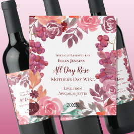 Boho Grapes och Ro Mors dag Vinflaska Etikett