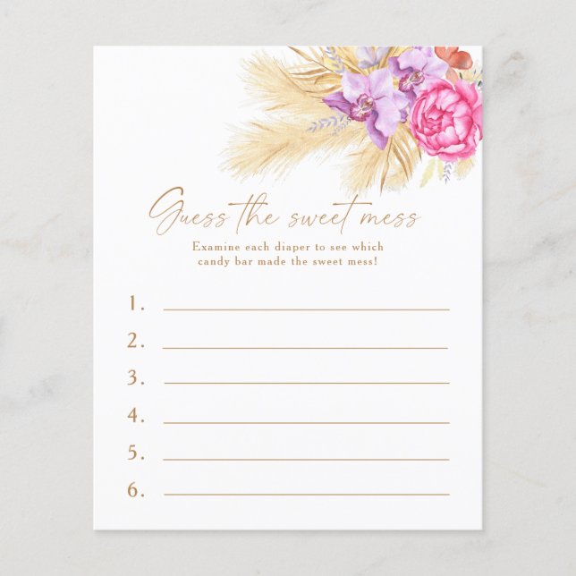 Boho gräs - Gissa den söta röjan Baby Shower Spel (Framsida)