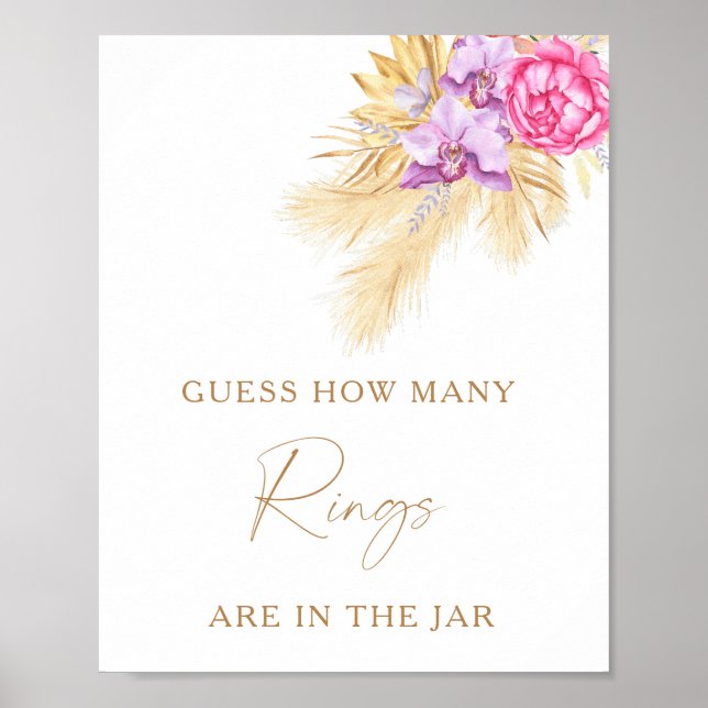 Boho-gräs - Hur många ringar bröllopsduschspel Poster (Framsidan)