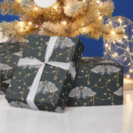 Boho Grått Celestial Moth Mönster Presentpapper