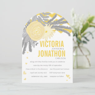 Boho Grått Gult Zigzag Typography Bröllop Inbjudningar