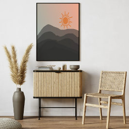 Boho grått Mountain Sunset Minimalist Art Poster