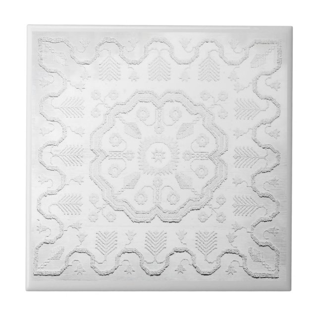 Boho Grått och White Faux Relief Flower Mönster Kakelplatta (Framsidan)