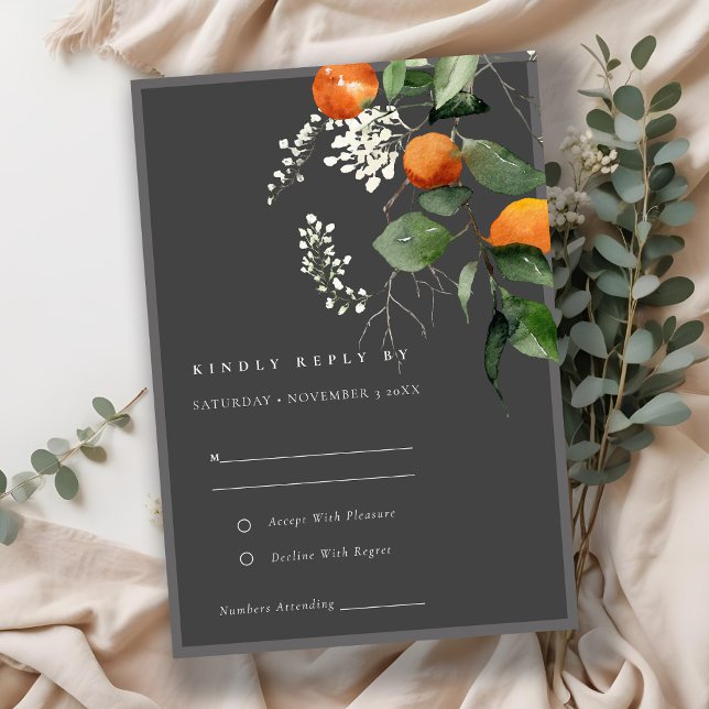 Boho Grått Orange Blommar Botanisk Bröllop OSA Tilläggskort (Skapare uppladdad)