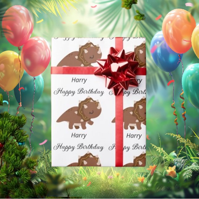Boho Grattis på födelsedagen Personlig Dinosaurs Presentpapper (Wrap your gifts in style with our Boho Happy Birthday Personalized Dinosaurs Wrapping Paper! )