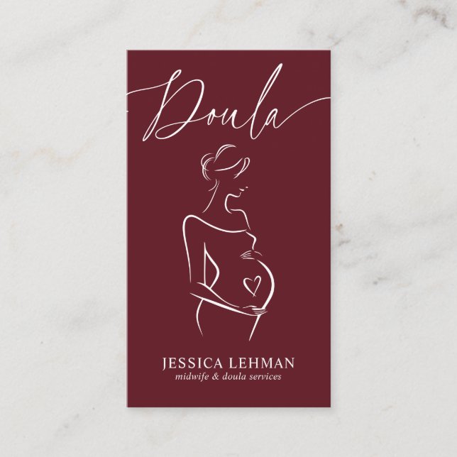 Boho Gravid Dam Linje Konst Doula Barnmorska QRCOD Visitkort (Framsida)