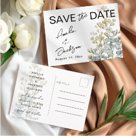 Boho Green & beige Botanical Save the Date Meddelande Vykort