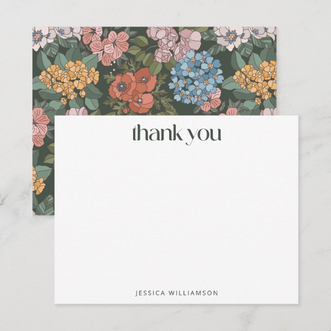 Boho Green Floral Wildflower Custom Stationery Tack Kort (Fram/baksida)