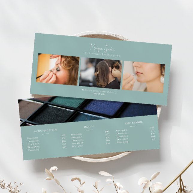 Boho Green Lägg till bilder Hår Smink Service Pris Reklamkort (Skapare uppladdad)