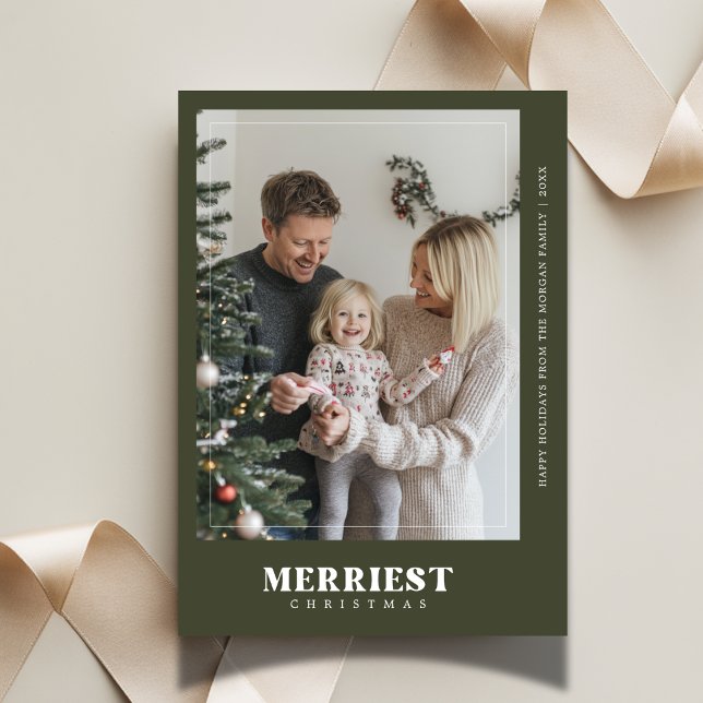 Boho Green Merriest Christmas Christmas Photo Card Julkort (Skapare uppladdad)