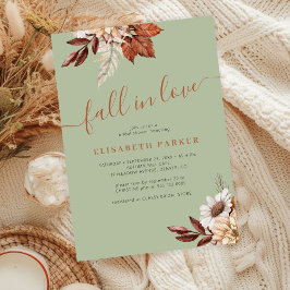 Boho green rust fall in love bridal shower inbjudningar