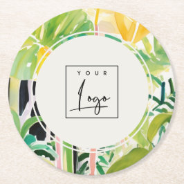 Boho Green Tropiskt Bladigt Lövverk Botaniskt Log Underlägg Papper Rund