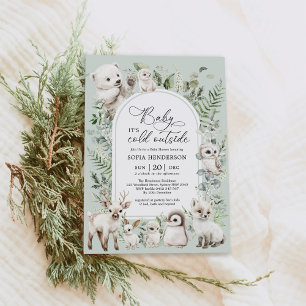 Boho Greenery Arctic Animals Winter Baby Shower Inbjudningar
